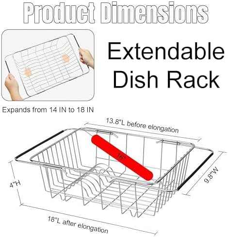 Expandable Dish Drying Rack, Rustproof Stainless Over Sink Dish Drainer Rack Basket Shelf, 304 Stainless Steel Metal Dish Drainer in Sink or On Counter Organizer Dish Dryer Rack for Inside Sink