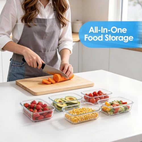 5 Pack 22 oz Glass Food Storage Containers, Grey