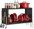 CHOEZON 3 in 1 Pot Rack Wall Mounted, 31 In Pots and Pans Organizer with 12 Hooks, 100 Lbs Capacity Hanging Pot Rack, for Utensil, Sturdy Storage Rack with Pot Lid Holder, for Kitchen, Black TPR30BB