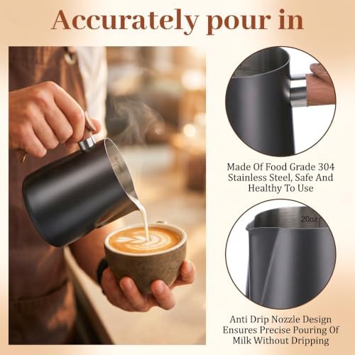 Milk Frothing Pitcher Set, 2pcs 20oz/600ml Stainless Steel Espresso
