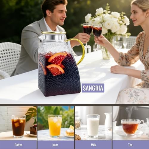 WARMSIMPLE 60 oz Glass Water Pitcher with Lid, Spout & Handle, BPA