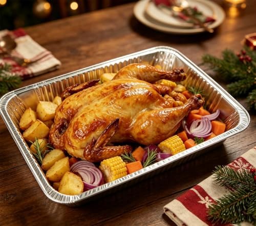 9x13 Inch Aluminum Pans with Clear Lids [25 Sets] Half Size Disposable