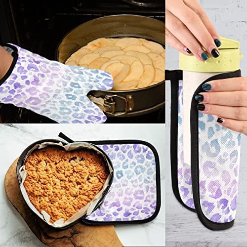 Oven Mitts Quilted Cotton Lining Purple Leopard Skin Potholders BBQ