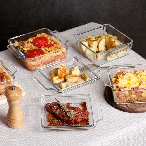 Set of 2 Glass Casserole Dish With Glass Lid, Square 6in x 6in Glass