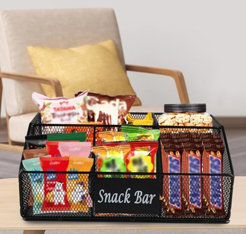 Metal Wire Snack Display Baskets,5-Compartment Snacks Storage Bin for