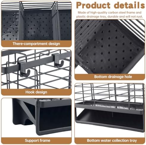 Utensil Holder, Kitchen Utensil Drying Rack, 3-Compartment Sink Caddy