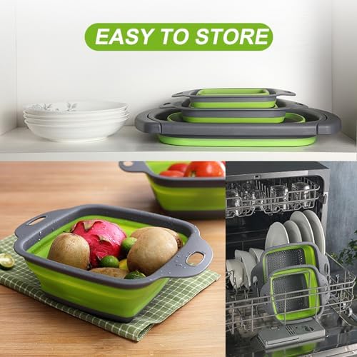 3 Set of Collapsible Colander, Folding and Expandable Square Silicone