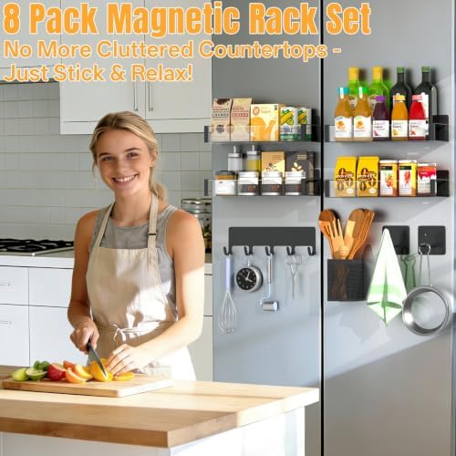 DTUQYX Magnetic Spice Rack for Refrigerator, Clear, 8 Pack