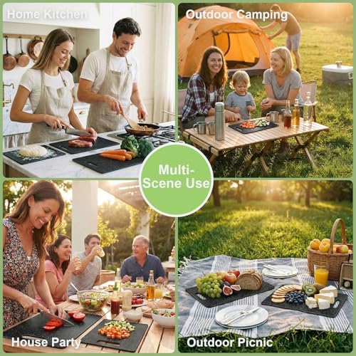 Cutting Board for Kitchen Set of 3 Portable Plastic Non-slip Cutting Boards Mats BPA-Free Reversible Chopping Board for Meat,Vegetables, and Fruits Dishwasher Safe,Easy Grip Handle,Multi Sizes (Black)