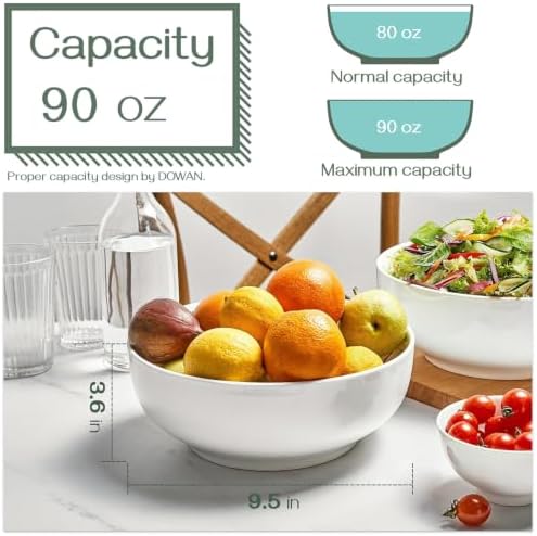 DOWAN Serving Bowls, 90 OZ (9.5") Large Salad Bowls for Entertaining