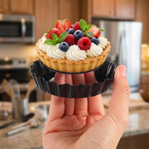 16 Pcs Mini Tart Pans with Removable Bottom, 4 Inch Nonstick Carbon