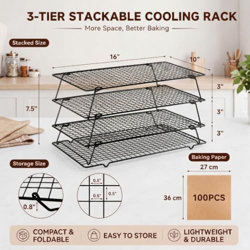Cooling Racks for Baking, 3-Tier Stackable Stainless Steel Wire