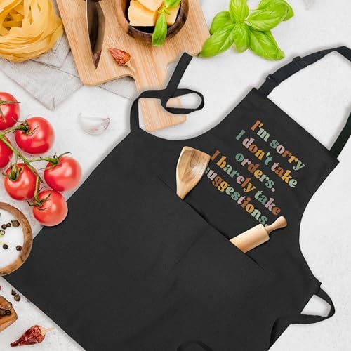 Funny Apron with Pockets for Women Men, Sarcastic Quote I'm Sorry I