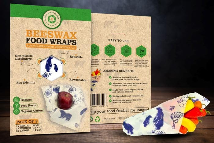 PURE & SUSTAINABLE COMPANY Beeswax Wraps for Food Storage-Pack of 3