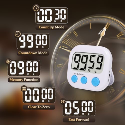 6 Pack Digital Kitchen Timers, White