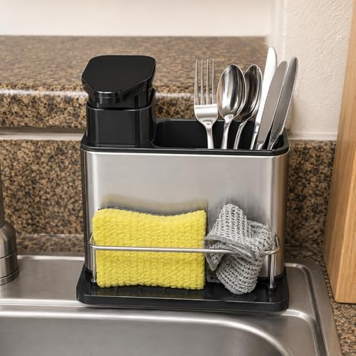 3-in-1 Sink Organizer with Soap Pump, Stainless Steel