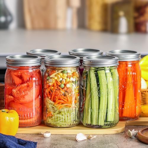12 Pack 32 oz Wide Mouth Mason Jars - Heavy Duty Glass Storage Jars