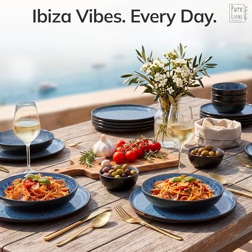 24 Piece Stoneware Dinnerware Set for 8, Handcrafted Plates and Bowls Set