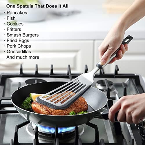 Silicone Fish Spatula, Flexible Slotted Turner for Nonstick Cookware