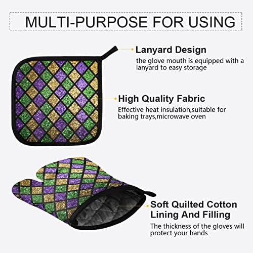 Oven Mitts Quilted Cotton Lining Shiny Green Potholders BBQ