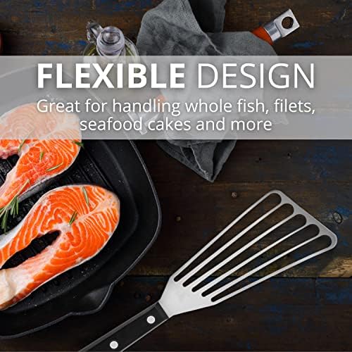 Slotted Stainless Steel Fish Spatula - 11-inch Thin, Heat Resistant