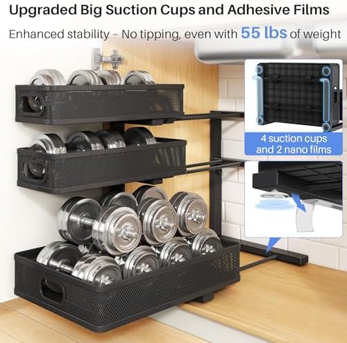 Under Sink Organizer, 3-Tier Thickened Metal Pull out Cabinet Organizer Shelf, Height Adjustable Slide out Storage Drawer Rack for Kitchen Bathroom Pantry Laundry Home Organization, 2-Pack, Black