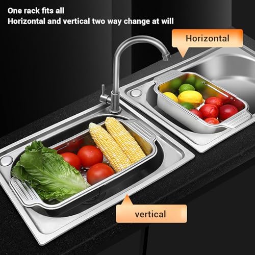 304 Stainless Steel Over The Sink Strainer Basket Extendable Kitchen