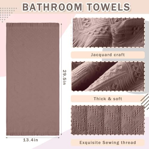 HunnmingRe 4 Pack Boho Hand Towel for Bathroom Kitchen, Brown