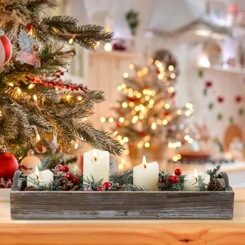 MyGift 16 Inch Rustic Torched Solid Wood Butler Tray with Decorative