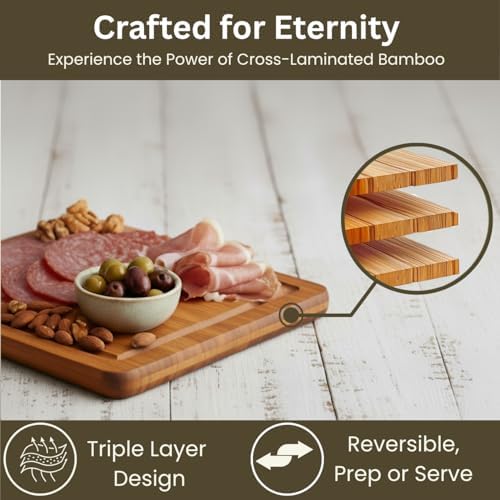 Bamboo Cutting Board for Kitchen, set of 3, Wooden Chopping Board Set