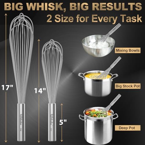 Webake 17 Inch & 14 Inch Commercial Whisk Set of 2, 304 Stainless