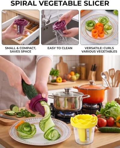 3D Handheld Spiral Vegetable Slicer, Rose Red