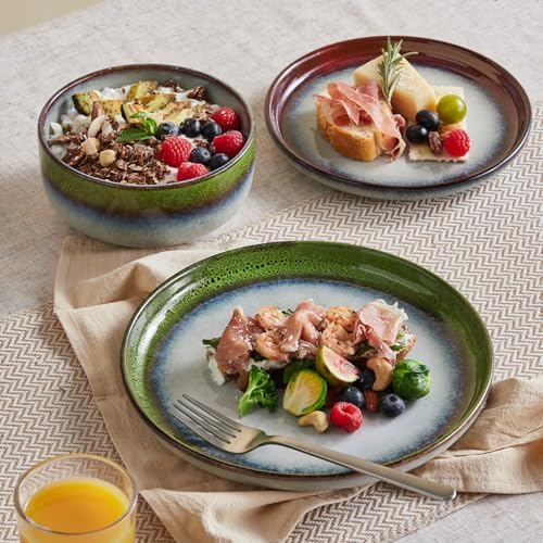 KINGSTONE Stoneware Dinnerware Sets for 8, Reactive Glaze, Kiln-Fired Red