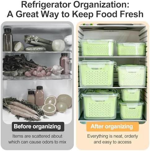 YudouTech Fruit Storage Containers for Fridge, 4 PCS, Green