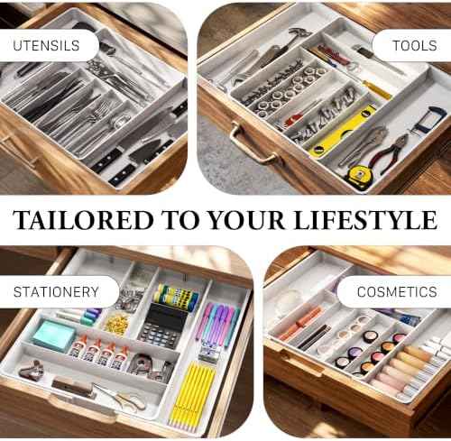 Simple Houseware Expandable Kitchen Drawer Flatware Organizer, White