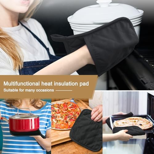 Cotton and Neoprene Oven Pad Pot Holder Set, 2Pcs, Black