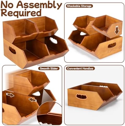 Aquzee Wooden Pantry Storage Bins, Stackable Kitchen Organizer for
