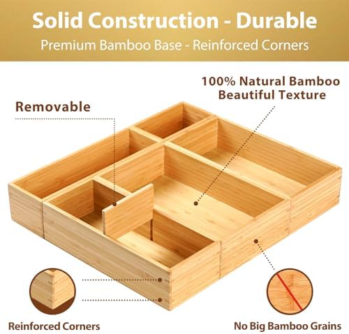 Umilife Drawer Organizer Storage Boxes, 2.5" High Bamboo Drawer