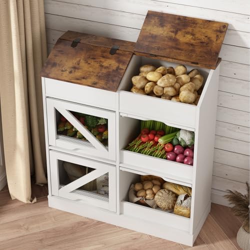 Potato And Onion Storage Bin with Lid,Rustic Bread&Fruit Organizer