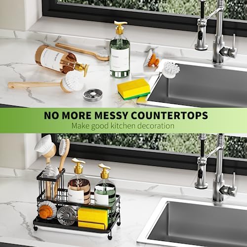 Cisily Kitchen Sink Caddy Organizer with Dish Brush Holder