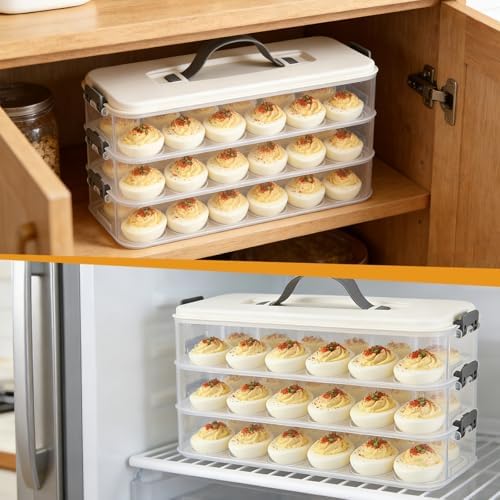 3-Layer Deviled Egg Container with Lid, Clear