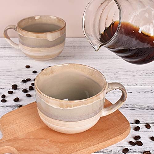 Bosmarlin Large Ceramic Coffee Mug Set of 2, Stoneware Jumbo Latte