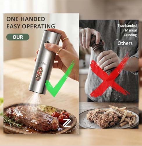 Zadelar Rechargeable Salt and Pepper Grinder Set, Stainless Steel