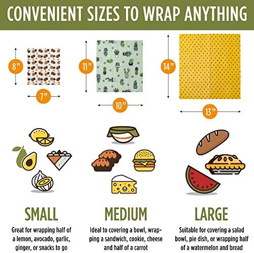 Trifecta Living Co. Versatile Beeswax Wraps,Set of 7-Fresh Food
