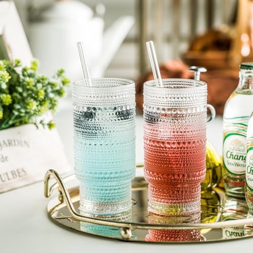 KEMORELA Vintage drinking glasses set of 6, Large 16oz Hobnail