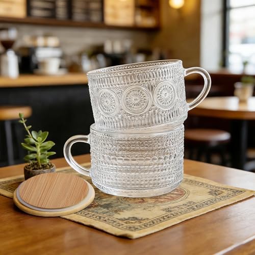 Vintage Coffee Mugs 4pcs Set, 14 Oz Glass Coffee Cups Gifts for Women
