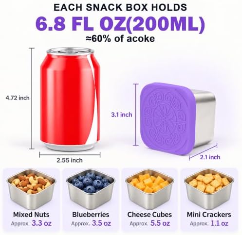 Qukaka Stainless Steel Snack Containers for Kids, 6.8oz, 3 Pack