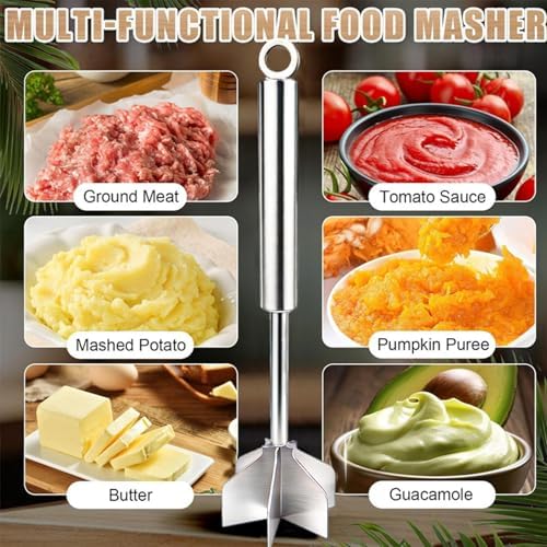 Meat Masher, 304 Stainless Steel 6 Blade Ground Beef Chopper Tool