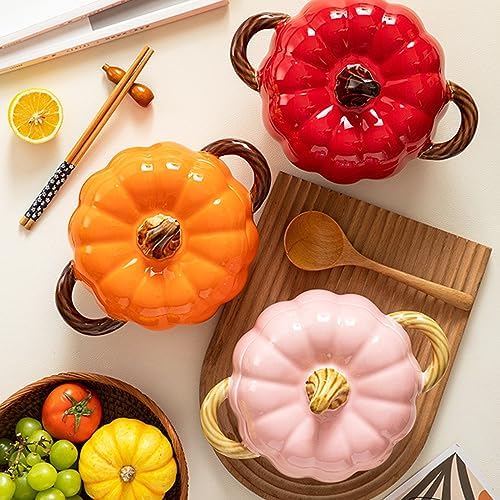Dutch Oven Pot with Lid, Pumpkin Pottery Dessert Saucepan, Mini Baking
