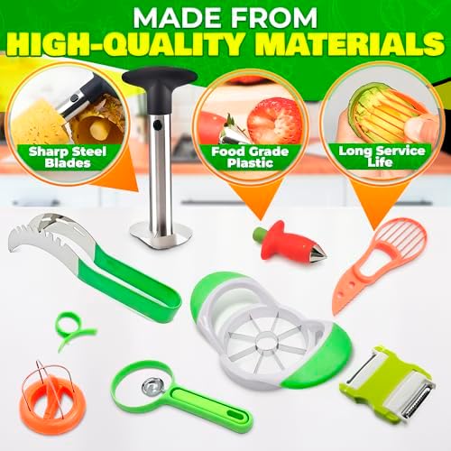 9 Pcs Fruit Cutting Slicer Tools, Food-Grade Plastic, Stainless Steel